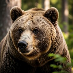 Fototapeta premium Close-up of a Brown Bear in Forest.