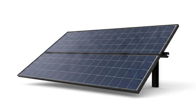 Two solar panels attached together with a black frame and a tilted angle