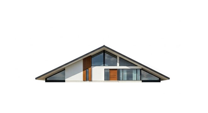 Gable house facade with large windows wood accents and clean modern design isolated against a white background - Powered by Adobe