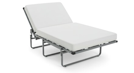 Gray metal folding bed frame with white mattress angled position