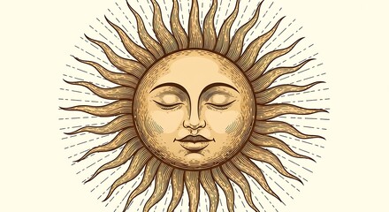 Vintage Celestial Sun with a Serene Sleeping Face.
