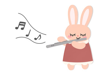 フルートを吹くうさぎのイラスト © FukuchiFactory
