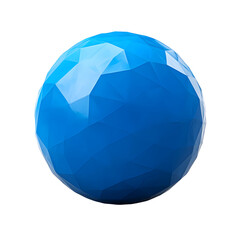 Abstract geometric blue sphere with polygonal facets, isolated on a white background, representing modern design and digital art