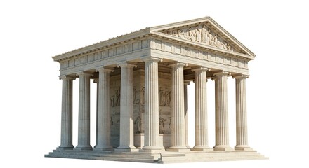 Colonnaded marble Greek temple on a stepped base adorned with carvings