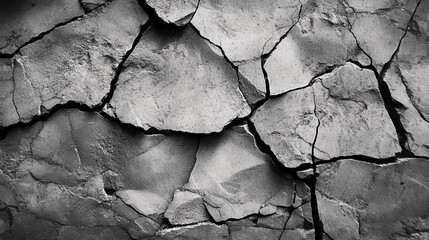 Close-up of Cracked Rock Surface in Black and White
