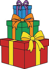 Colorful stacked gift boxes tied with festive bows, perfect for celebrations.