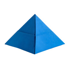 Blue Origami Pyramid Geometric Paper Folding Art