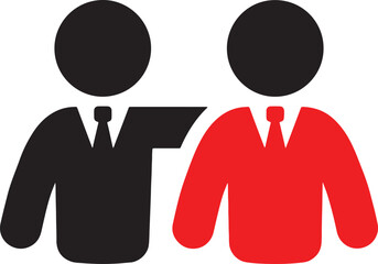 people, figures, icons, business, men, colleagues, teamwork, partnership, collaboration, connection, support, friendship, red, black, white background, suit, tie, shirt, abstract, symbol, graphic, des