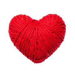 Red Heart Yarn Ball Isolated Concept Knitting Crochet Love Romance Valentine s Day Handmade on transparent background