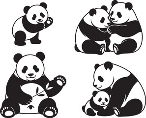 Fototapeta premium Panda Silhouettes Collection Isolated on Transparent Background for Design Projects