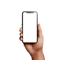 Clean modern phone in hand showing blank screen mockup for app promotion, mobile interface design and responsive template, perfect for digital marketing campaigns and advertising solutions