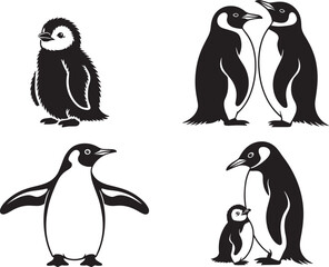 Naklejka premium Penguin family wildlife animal vector illustration set isolated on transparent background