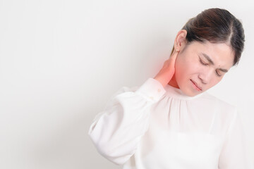 Business Woman having Neck pain for concepts of Neck Muscle Strain and Inflammation, Myofascial...