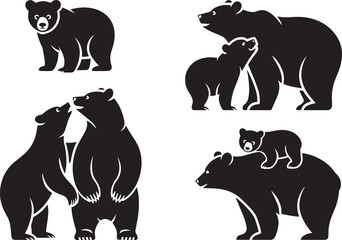 Naklejka premium Silhouette collection bears family, bear cub, mother bear, father bear, isolated on transparent background
