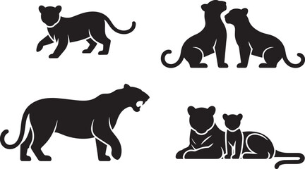 Wild Cat Puma Panther Leopard Silhouette Set Roaring Animal Wildlife Vector Art © Pappu0099