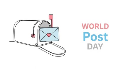 A mailbox with a letter and a heart for world post day in a minimalist line art style design concept