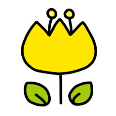 手描き線画のかわいい黄色いチューリップのイラスト