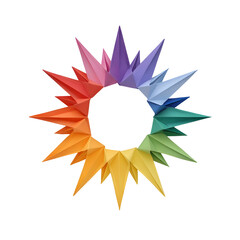 Vibrant Geometric Origami Starburst of Colorful Peaks on a White Background