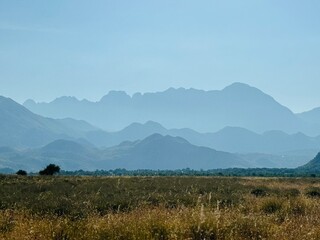 mountain landscape with fog, Albanian alps 