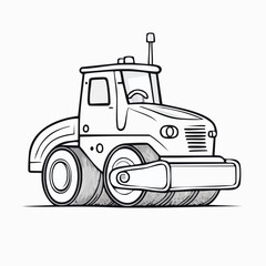 Obraz premium Cartoon road roller illustration with bold outlines, perfect for coloring books.