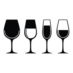 Set of four different wine glasses showing various fill levels icons isolated
