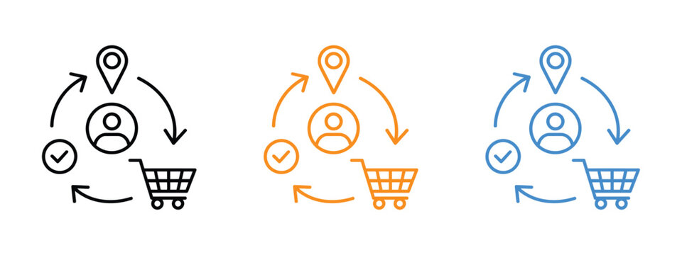 Customer journey icon vector. location tracking and seamless cart checkout symbol. vector illustration.