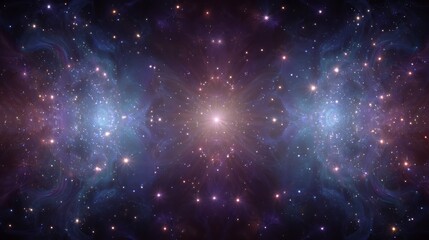 Naklejka premium Vibrant, colorful nebula in deep space, filled with twinkling stars and cosmic dust, representing the vastness of the universe.