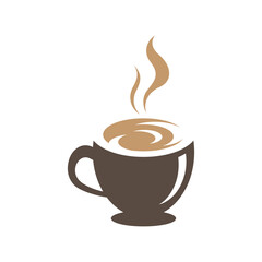 logo design of hot coffee in a glass with smoke