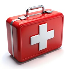 Obraz premium Red First Aid Kit with Silver Handle and Straps medical kit