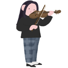 バイオリンをひく女性の手描きイラスト