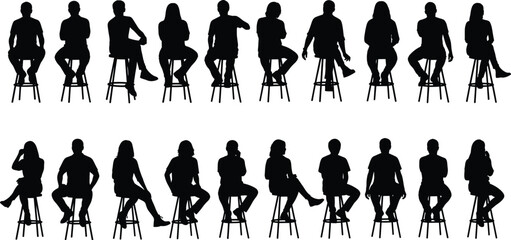 Seated silhouette, stool pose, human figure, casual posture, black shape, gesture study, sitting person, body language, design, reference