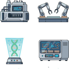 Robotic arms and dna equipment performing tests in laboratory for scientific research and medical advancements.