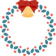 赤いリボンとオーナメントで飾られたクリスマスリースのベクターイラスト｜クリスマス, リース, リボン, 飾り, ベクター, オーナメント