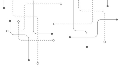 Obraz premium Minimalist circuit board line art on white background, abstract technology network connection pattern, clean digital communication infrastructure design for corporate web headers