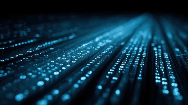 Abstract digital data stream in blue tones representing connectivity and innovation in technology.