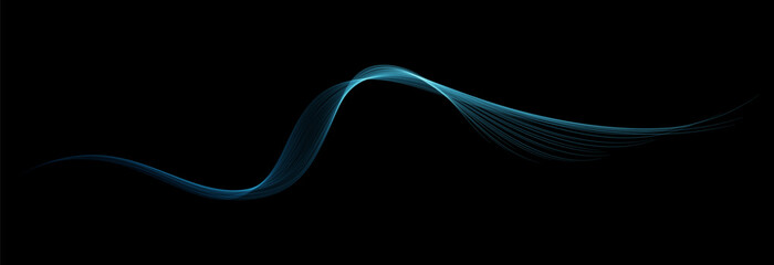 Fototapeta na wymiar Vector abstract brush stroke wavy lines flowing smooth curve blue green light gradient isolated on black background in concept of technology, science, music, modern.