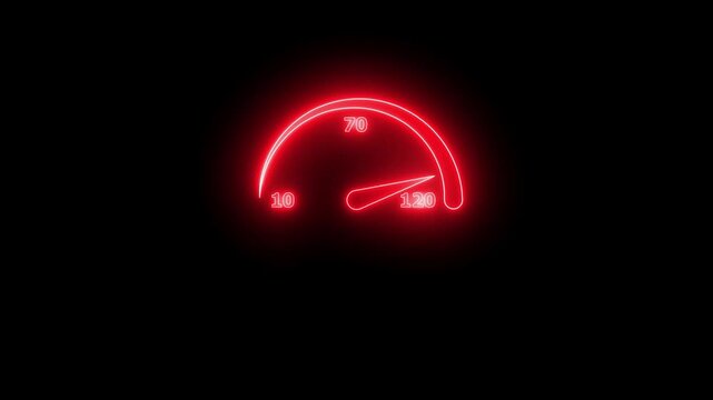 Car digital speedometer animation. Abstract motorcycle speedometer display or automobile odometer neon bright red color animation 4k video.