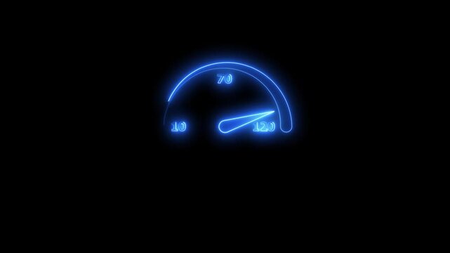 Car digital speedometer animation. Abstract motorcycle speedometer display or automobile odometer neon bright royal blue color animation 4k video.