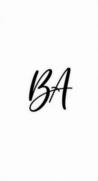 A sophisticated and stylized design featuring the letters "BA" in a hand-drawn, elegant script font against a blank white background.