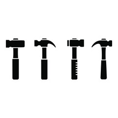 Four distinct hammer silhouettes industrial tools collection for design and construction projects