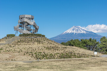 静岡県「田子の浦みなと公園」から見る富士山とドラゴンタワー
