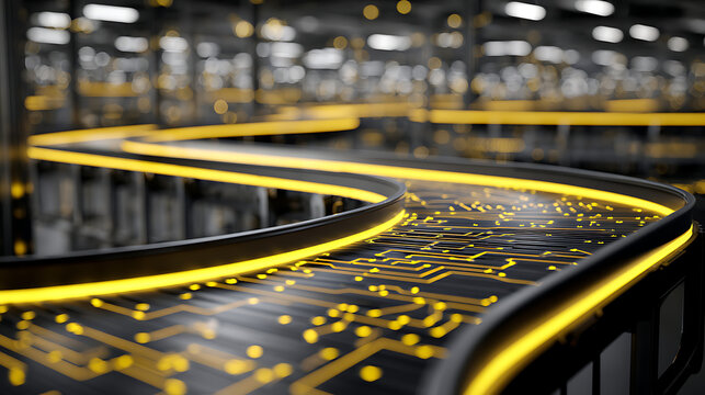 Digital Conveyor Systems with Yellow Circuit-Like Markings