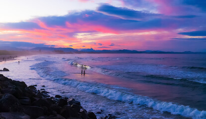 Sunset over Main Beach in Byron Bay, Australia