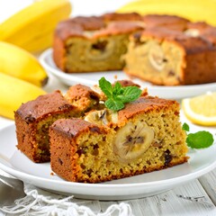 Banana cake slices on a plate