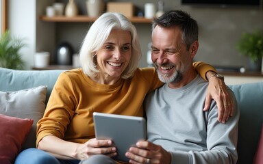 Fototapeta premium Happy Mature Couple With Tablet. High quality