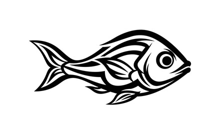 Abstract Fish Design in Black and White Tribal Style