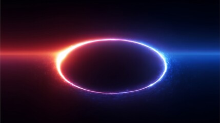 Obraz premium Abstract Circle: A luminous, abstract ring shimmers with vibrant red and blue hues against a deep, dark backdrop, creating a striking display of light and color. 
