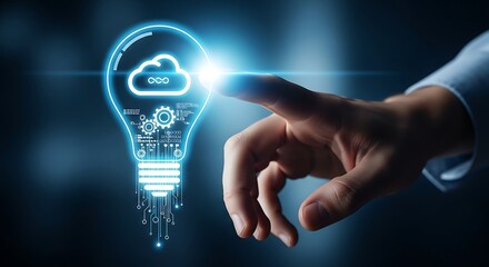 Innovative digital light bulb with cloud symbol and 5g technology icon representing modern ideas connectivity and future technology advancements
