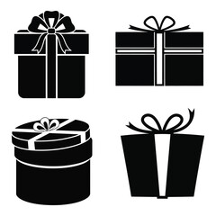 Four silhouette gift boxes with ribbons and bows for celebrations and holidays