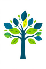 Abstract stylized teal and green tree; growth, nature, spring, eco-friendly concept.